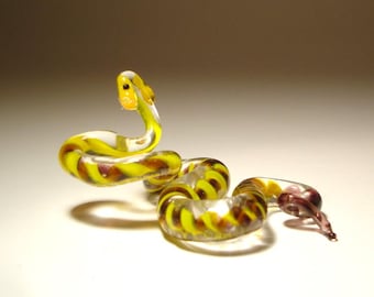Handmade Blown Glass Reptile Figurine Small Yellow Striped Slithering SNAKE