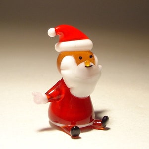 Handmade Blown Glass Art Christmas Comical Santa Claus Sitting Figurine