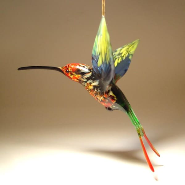 Blown Glass Hummingbird Ornament: Handmade Swallow Tail Bird, Home Decor