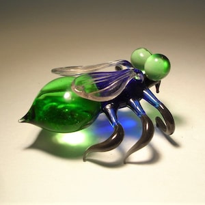 Figura de animal de vidrio soplado con forma de insecto MOSCA con ojos verdes