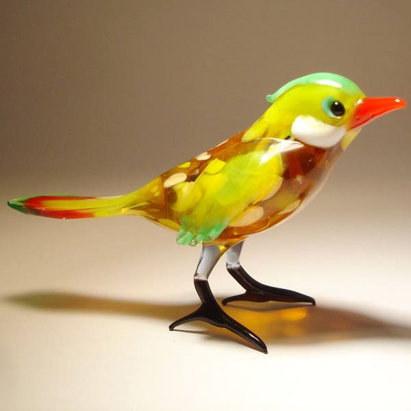 Handmade Blown Glass Art Figurine Yellow FINCH Bird