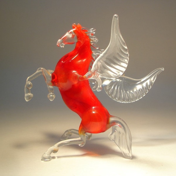 Handmade  Blown Glass Figurine Animal Rearing Red Pegasus HORSE