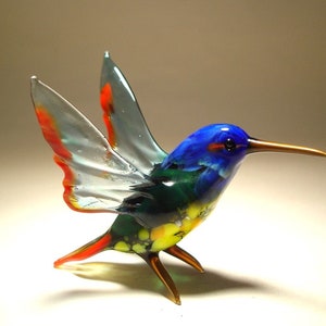 Glass HUMMINGBIRD Handmade Blown Glass Art Bird Figurine with a Blue Head - wonderful Mother's Day gift