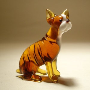 Handmade Blown Glass Dog Brindle BOSTON TERRIER Figurine Sitting