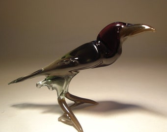 Blown Glass Figurine Art Bird Raven Crow