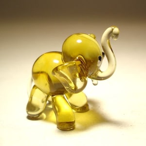 Handmade Blown Glass Art Animal Figurine Small Elephant with Trunk Up