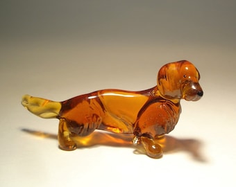 Handmade Blown Glass Dog Longhaired Wiener DACHSHUND Figurine