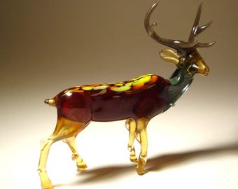 Blown Glass Elk Figurine - Handmade Animal Art Sculpture
