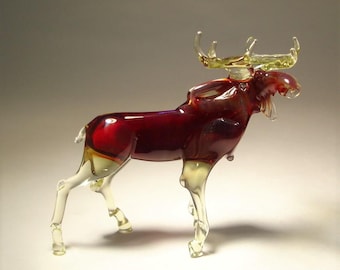 Glass MOOSE Figurine Handmade Blown Glass Art Animal Elk Figure Great gift for Animal Lovers