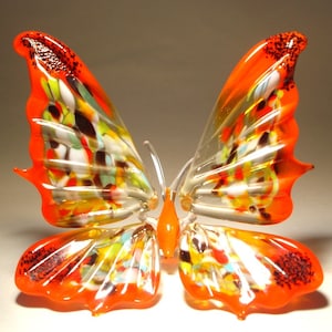 Blown Glass Figurine Art Insect Red BUTTERFLY with Colorful Specs
