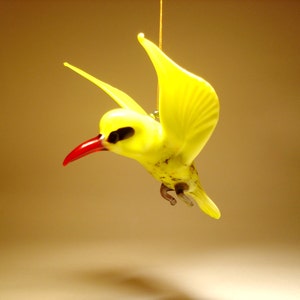 Handmade Blown Glass Art Figurine Hanging YELLOW Bird Ornament