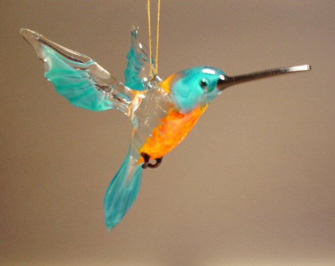 Handmade Blown Glass Figurine Art Bird Blue Hanging Etsy