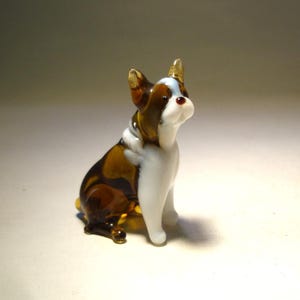 Handmade Blown Glass Brown and White Dog BOSTON TERRIER Figurine