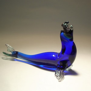 Glass SEA LION Figurine - Handmade Blown Glass Art Animal Blue Seal