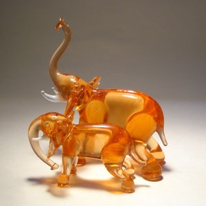 Handmade Blown Glass Art Figurine Animal ELEPHANT with a Baby