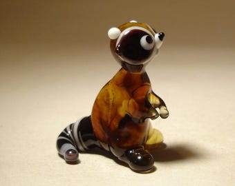 Blown Glass Raccoon Figurine - Small Handmade Collectible Animal Art