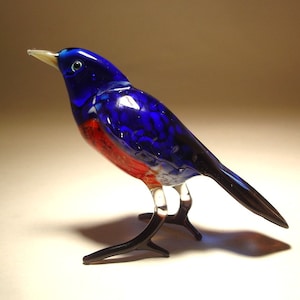 Handmade  Blown Glass Figurine Art Blue and Red Bird Bluebird Figurine Great Gift