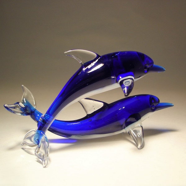 Handgemachte geblasen Glasfigurine Kunst Figurine Fische Zwei Blaue DELFINE Paar