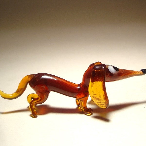 Handmade Blown Glass Small Brown Glass Wiener Dachshund DOG Figurine