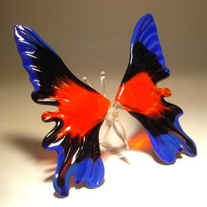 Blown Glass Figurine Art Insect Red and Blue BUTTERFLY