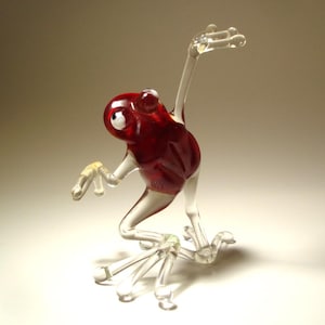 Glass Dancing FROG Blown Glass Handmade Art Figurine in Dark Red - Great gift for any Occasion
