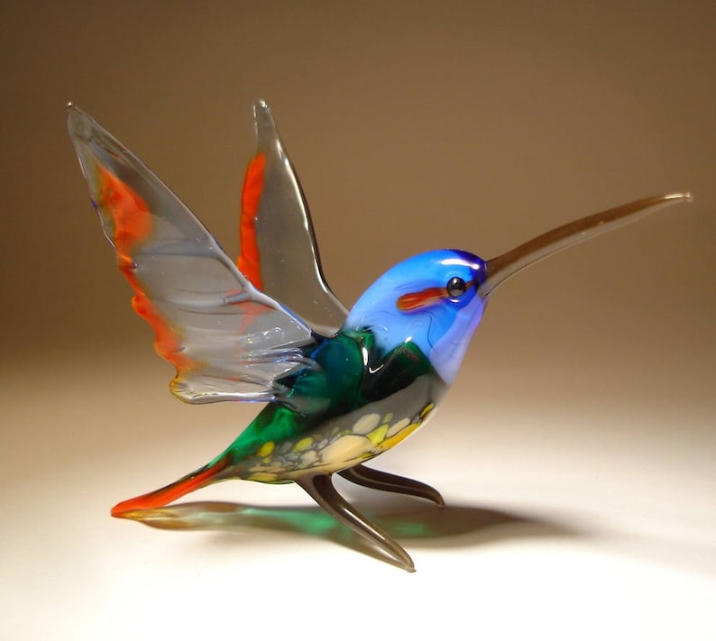 Handmade Blown Glass Art HUMMINGBIRD Bird Figurine with a Blue | Etsy
