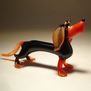 Handmade Blown Glass Black and Red Glass Comic Wiener Dachshund DOG Figurine