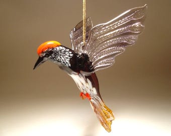 Blown Glass Woodpecker Ornament - Handmade Bird Figurine - Decorative Art Accent