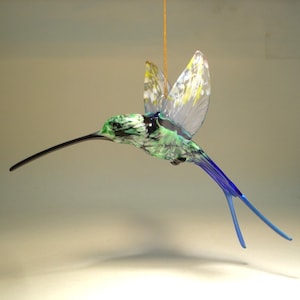 Blown Glass Figurine Bird Hanging Swallow Tail Blue and Green HUMMINGBIRD Ornament Great Gift