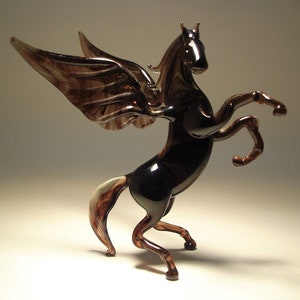 Handmade  Blown Glass Figurine Animal Rearing Dark Purple Black Pegasus HORSE