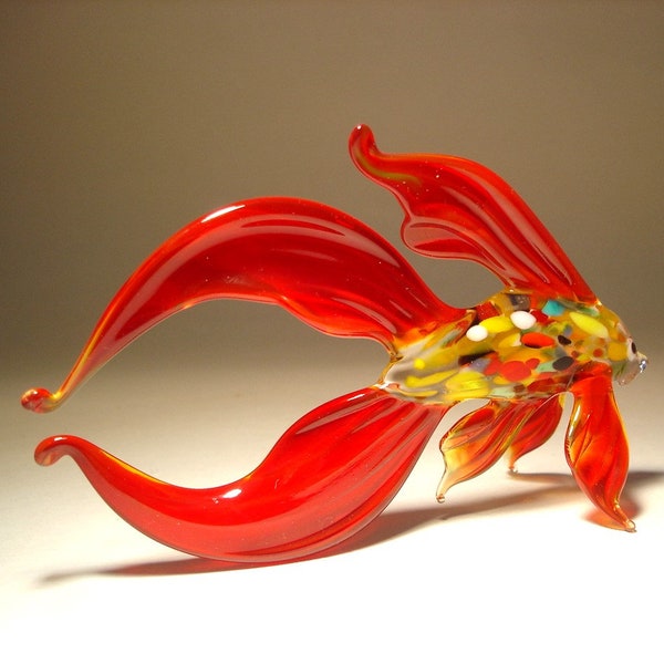 Handmade Blown Glass Art Figurine Red Betta Fish with Colorful Body