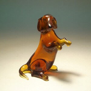 Handmade Blown Glass Dog Wiener DACHSHUND Figurine Brown - Sitting