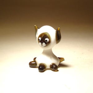 Glass Cat Handmade Blown Glass Art Figurine Animal Small Siamese Kitten CAT in White and Black