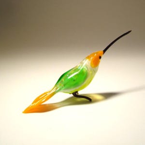 Handmade Blown Glass Small Figurine Yellow and Green Bird Hummingbird - Beautiful Decor or Thoughtful Gift for a Friend