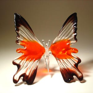 Blown Glass Butterfly Figurine: Red & Black Christmas Tree Ornament