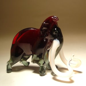Glass MAMMOTH  Figurine Handmade Blown Glass Art Animal Brown and Gray Elephant Mammoth with a Long Tusks