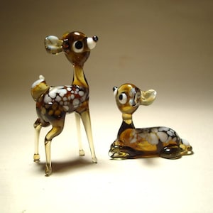 Handmade Blown Glass Art Animal Figurine Small Elk DEER Fawn - 2 figurines
