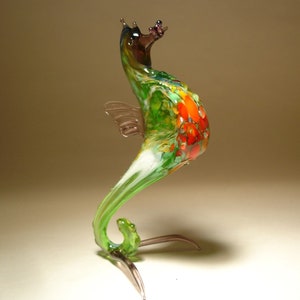 Handmade Blown Glass Art Figurine Green, White and Red Fish SEAHORSE