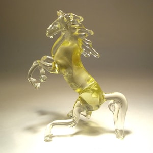 Handmade  Blown Glass Figurine Animal Clear Beige Rearing Horse