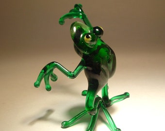 Blown Glass Art Figurine Green Dancing Frog 3