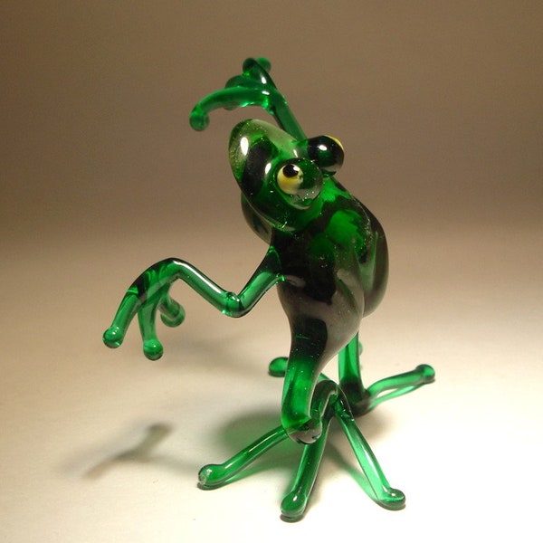 Blown Glass Art Figurine Green Dancing Frog 3