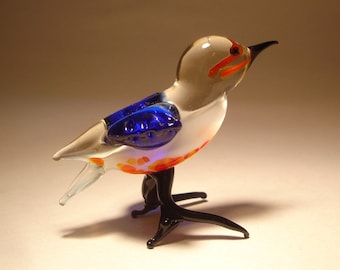 Handmade  Blown Glass Figurine Art Baby Blue and Red Bird Bluebird