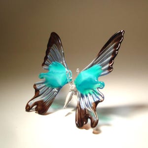 Blown Glass Figurine Art Insect Aqua Blue and Black Hanging BUTTERFLY Ornament with a Hanging Hook Great Gift