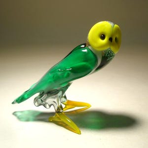 Glass OWL Figurine Handmade Blown Art Bird OWL with Yellow Face Great Gift Birthday Teacher