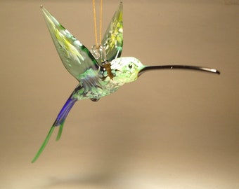 Figurine en verre soufflé oiseau suspendu queue d'hirondelle ornement vert et bleu colibri - cadeau idéal