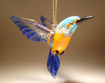 Handmade Glass Kingfisher Ornament – Blue and Orange Bird Figurine - Mother's Day Gift - Elegant Decor