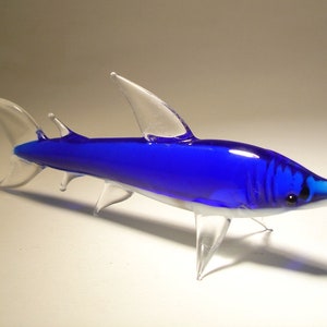 Handmade Blown Glass Art Figurine Fish SHARK - Blue and Clear