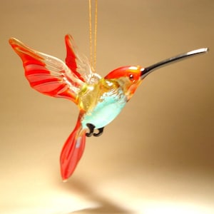 Handmade Blown Glass Figurine Art Bird Dark Red and Blue Hanging HUMMINGBIRD Christmas Ornament - Unique and Thoughtful Gift
