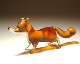 Handmade Blown Glass Small Animal Figurine Orange FOX