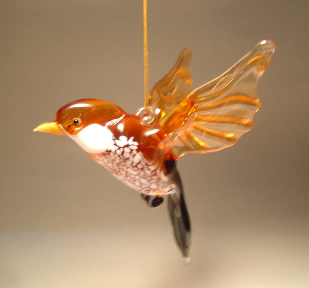 Handmade Blown Glass Figurine Art Hanging Brown Bird SPARROW Figurine
